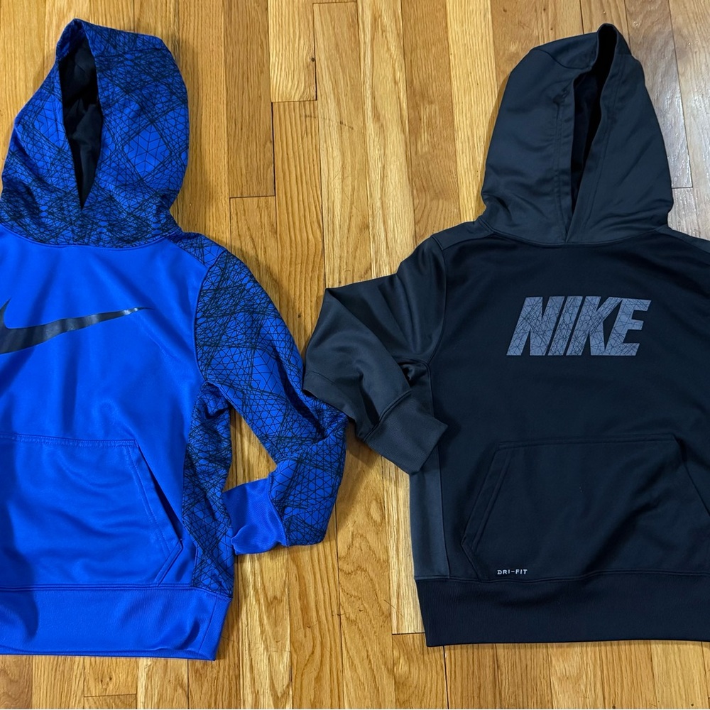 Nike Kids Blue and Black Graphic Hoodies